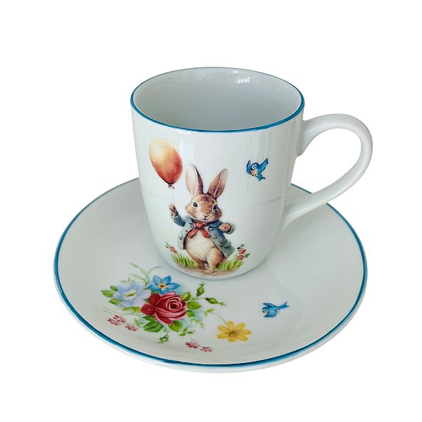 Caneca com pratinho de pão - Coelhinho com Balão