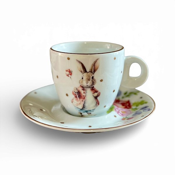 Xícara de Chá com Pires - Edição Especial - Coelho com balões