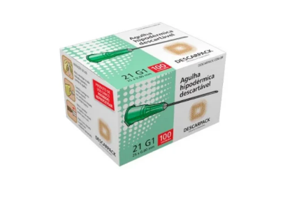 Agulha Hipodérmica Cx C/ 100 Unidades  25 x 0,80mm (Verde) - Descarpack