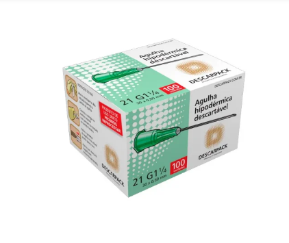 Agulha Hipodérmica Cx C/ 100 Unidades  30 x 0,80mm (Verde) - Descarpack