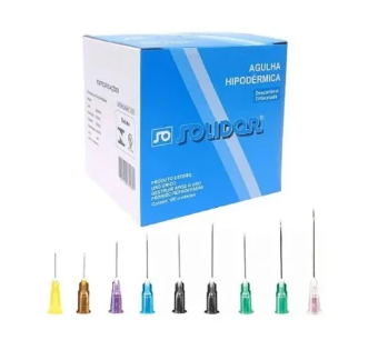 Agulha Hipodérmica Cx C/ 100 Unidades  25x0,60mm (Azul) - Solidor
