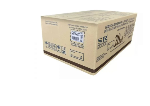 Seringa 20ml com Agulha 25 x 7 (Bico Slip) Cx c/ 250 Unidades - SR