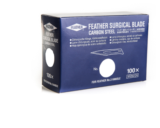 Lâmina de Bisturi Descartável em Aço Carbono Nº 15 C/ 100 Unidades - Feather