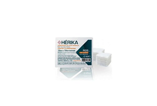 Compressa de Gaze Hérika Estéril 7,5cm x 7,5cm 13 Fios C/10 Un - American Medical