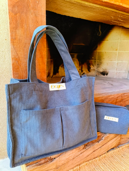 Bolsa York  Gray em Veludo Cotelê Cinza