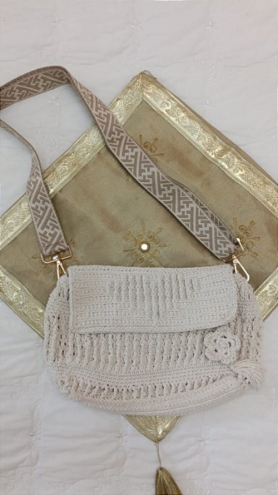 BOlsa de crochê creme com alças largas VH