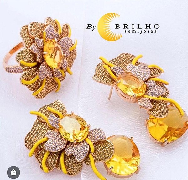 Brinco de pedra amarelo canário cravejado com zircônia dourado (9899)
