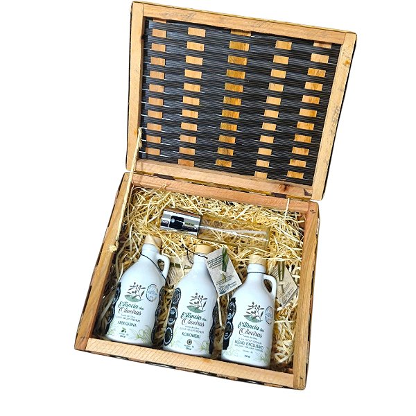 Trio de Azeites Extra Virgem Estancia das Oliveiras Cerâmica 250ml.