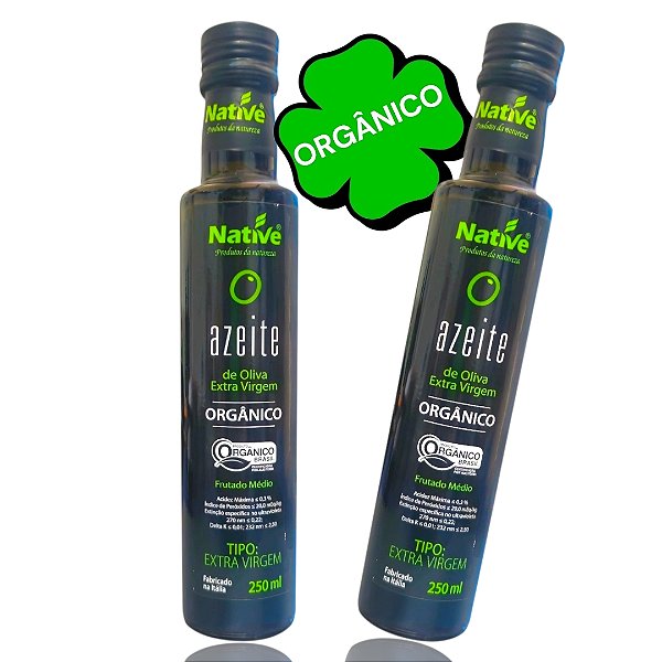 2 Azeites Orgânico Extra Virgem Native 250ml. Ac. Máx. 0,3%