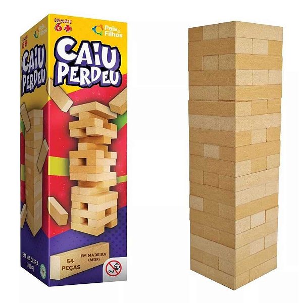 Caiu Perdeu Pro Jogo Torre Empilhar Roleta 54 Peças Madeira