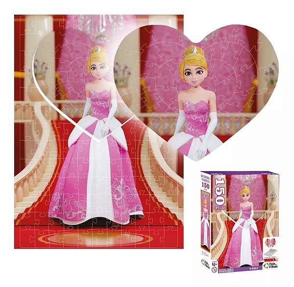 Quebra Cabeça Princesas Menina 150pc Formato Coração O Baile