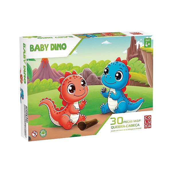 Quebra Cabeça Infantil Baby Dino de Madeira 30 Peças
