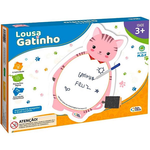 Lousa Lousinha Gatinho Em Madeira Mdf Com Apagador E Caneta