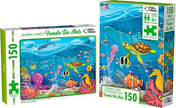 Quebra Cabeça 150 peças Coral Peixe Tubarão Baleia Fundo Do Mar