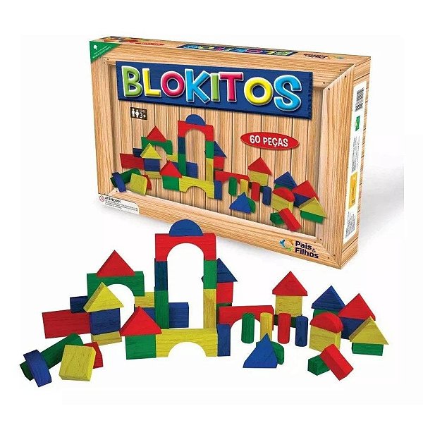 Blocos De Montar Em Madeira Colorida Blokitos 60 Peças