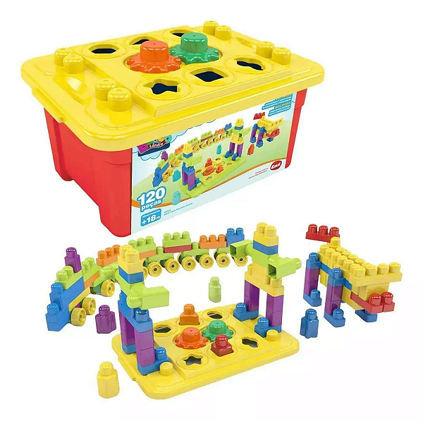Blocos De Montar Educativo Com 120 Peças Grandes Coloridas