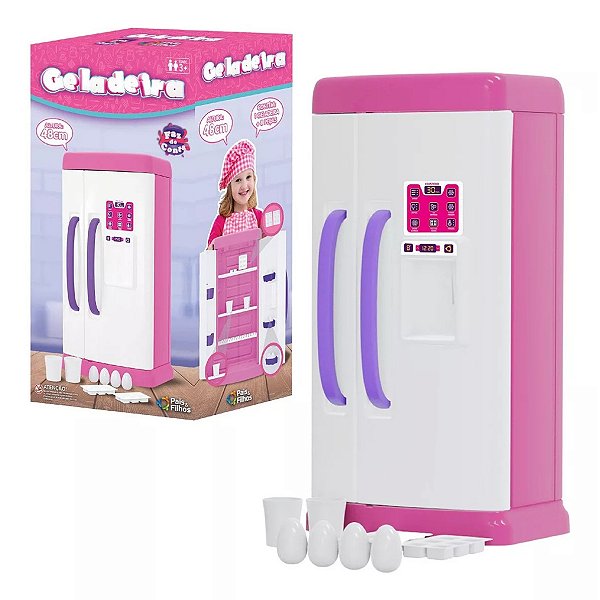 Geladeira Infantil Brinquedo Grande Cozinha Acessórios Rosa