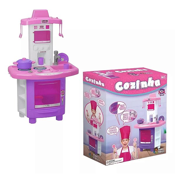 Cozinha Infantil Completa Pia Fogão Forno Sai Água Rosa