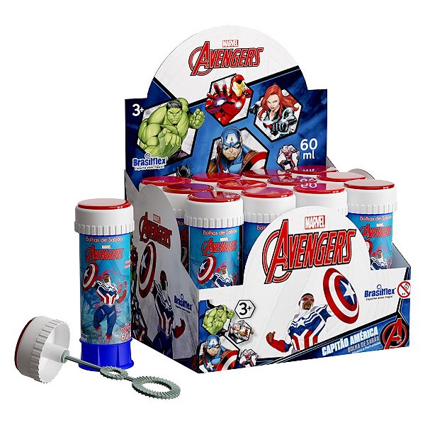 Kit 12x Tubos 60ml Bolha de Sabão Avengers Capitão America