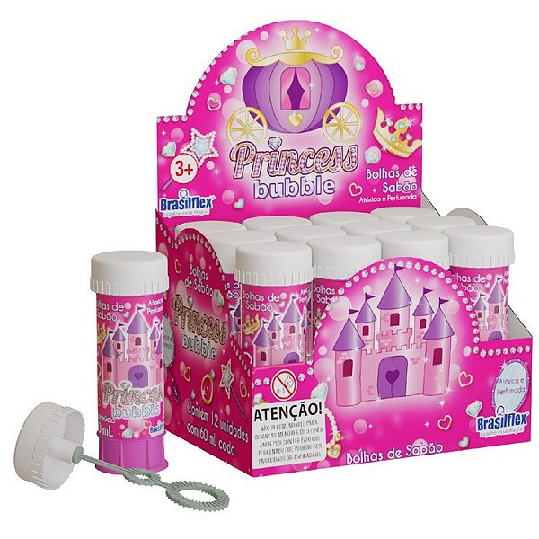 Kit 12x Tubos 60ml Bolha de Sabão Princesa Infantil