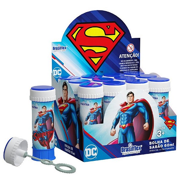 Kit 12x Tubos 60ml Bolha de Sabão Superman Liga da Justiça