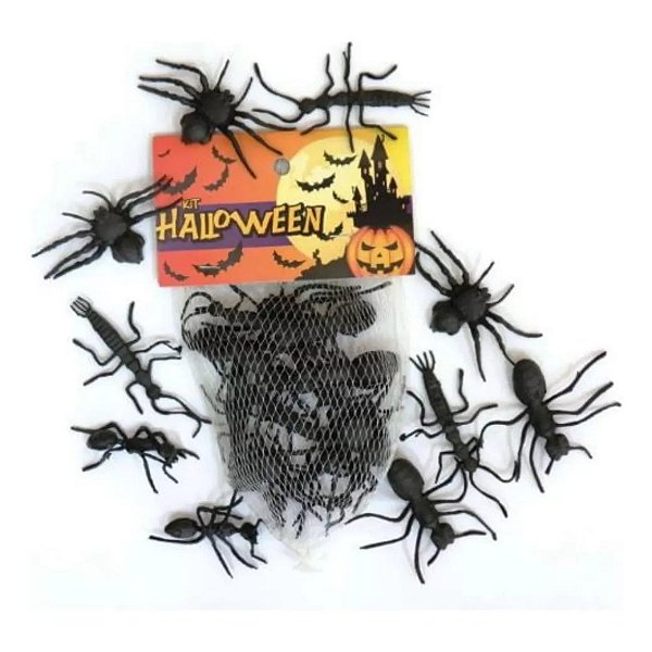Kit 12 Insetos De Borracha Aranha Formiga Festa Halloween