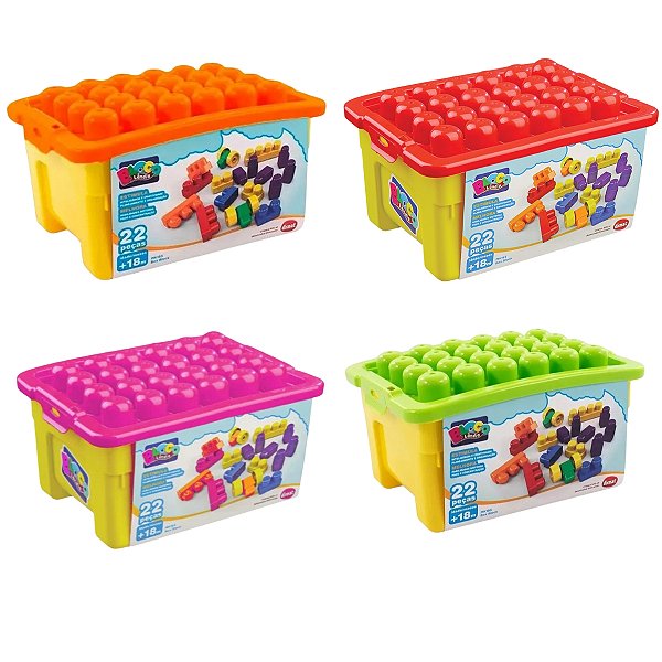 Blocos De Montar Blocolândia 22 Peças Colorido Dismat Mk165
