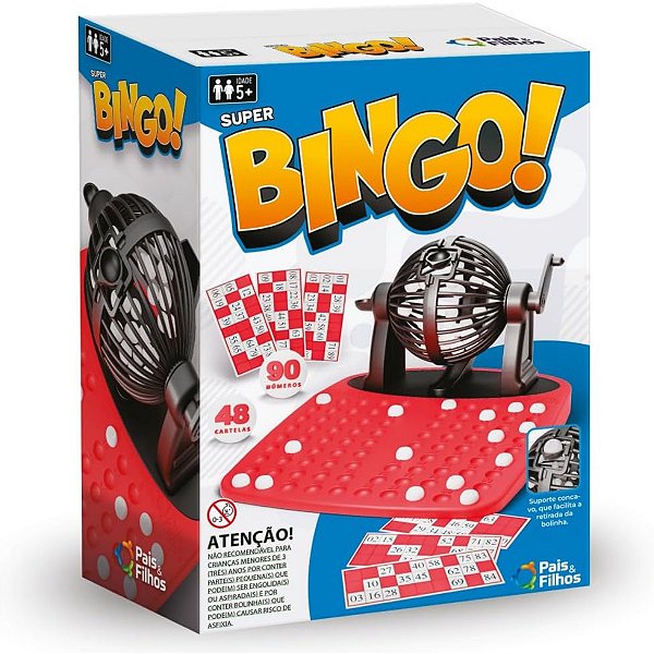 Jogo Super Bingo Pais e Filhos 48 Cartelas Com 90 Números