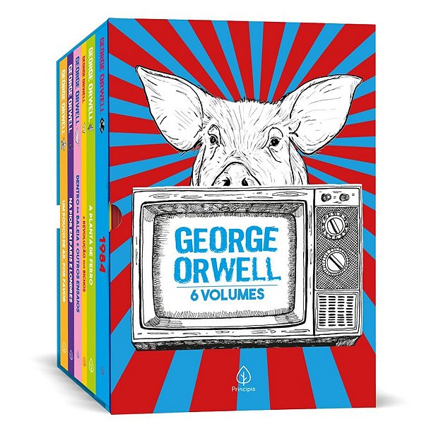 Box George Orwell com 6 livros, poster e marcador de pagina