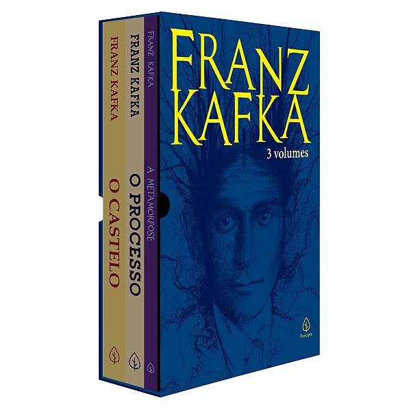 Box Franz Kafka com 3 livros, bloco de anotacoes e marcador de paginas