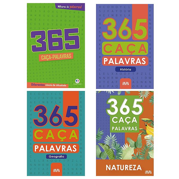 Kit 4 Livros 365 Caça-palavras - Geografia História Natureza - Ativamente Caça Palavras