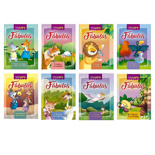 Kit 8 Minilivros de Fabulas clássicas - A Cigarra, Gormiga, Rato do Campo e da Cidade e outras