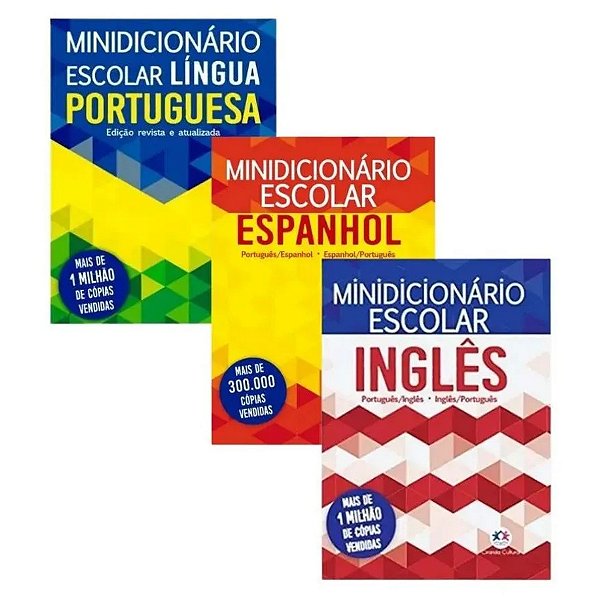 Kit 3 Minidicionário Escolar Português + Inglês + Espanhol