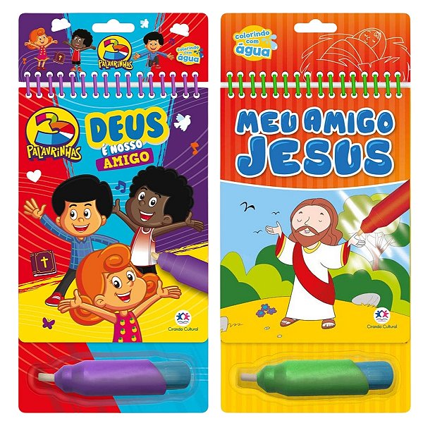 Kit 2 Aquabook Colorindo com Agua - Meu amigo Jesus e Deus e Nosso Amigo