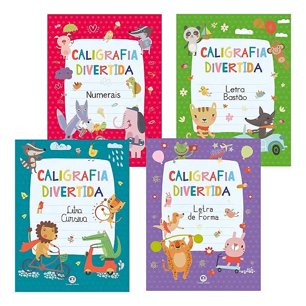 Kit 4 Livros Caligrafia Divertida - Numerais, Letra Bastão, de Forma e Cursiva