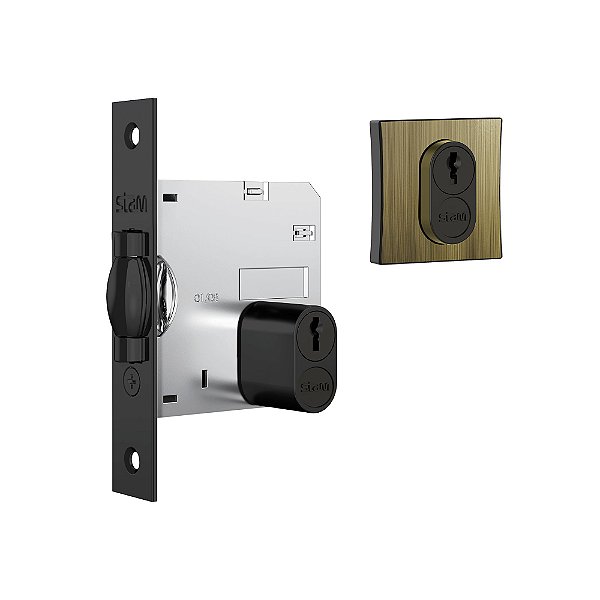 Fechadura Stam Trinco Rolete Classic 1005 Externa Roseta Quadra Antique E-Coatda  Cilindro 85mm