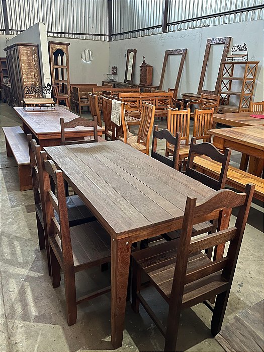 Mesa de Jantar em Angelim Pedra com 6 Cadeiras 1,60m x 80cm