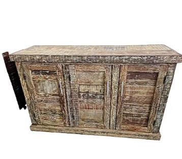 Buffet 3 Portas com Resíduos Branco em Madeira de Demolição Peroba Rosa 150x50x92