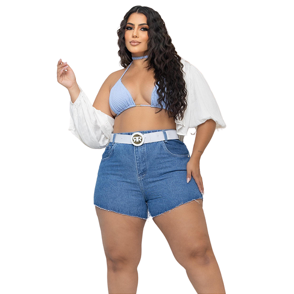SHORT PLUS SIZE B/F C/CINTO BRANCO REF-9538 TAM- 46 AO 52