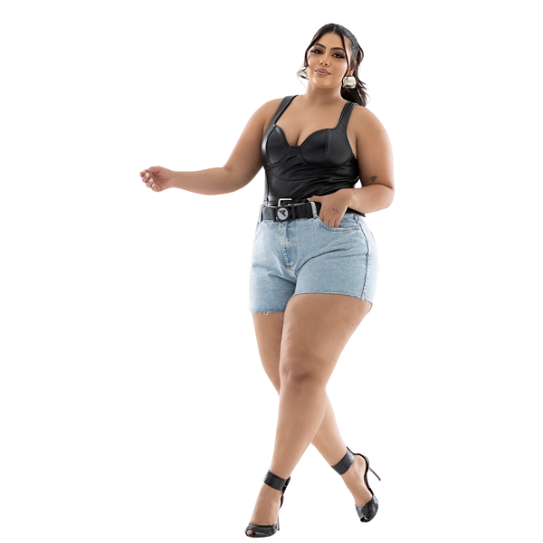 SHORT PLUS SIZE B/F C/CINTO PRETO REF-9874 TAM-46 AO 52