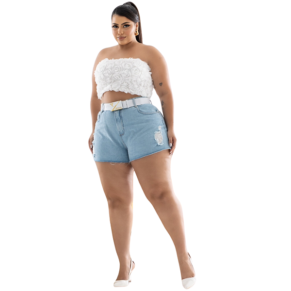 SHORT PLUS SIZE  B/F C/CINTO BRANCO REF-9879 TAM-46 AO 52