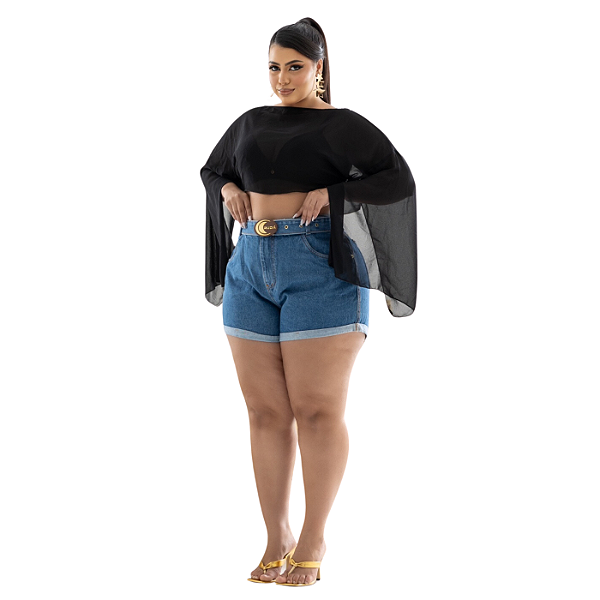 SHORT PLUS SIZE C/FAIXA FIV/MARROM REF-9523 TAM 46 ao 52
