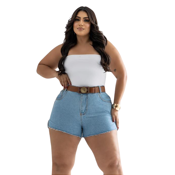 SHORT PLUS SIZE C/CINTO CARAMELO REF-9649 (N-46 AO 52)