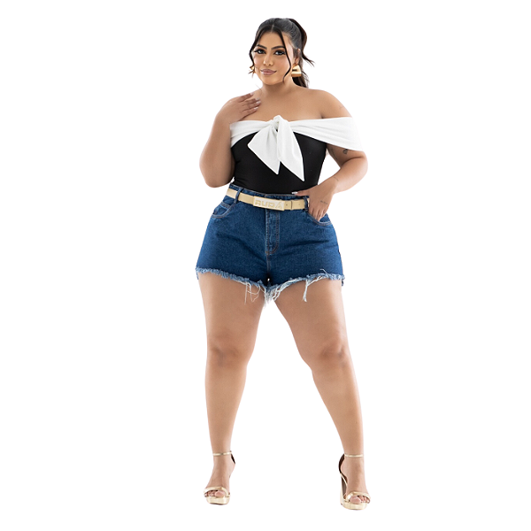 SHORT PLUS SIZE DESFIADO C/CINTO DOURADO REF-9895 (46 AO 52)