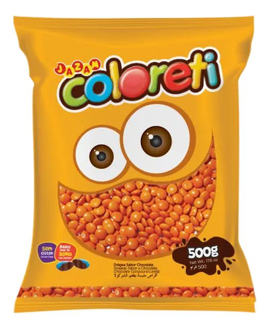 Confete Sabor Chocolate Coloreti Cor Laranja - Embalagem com 500G