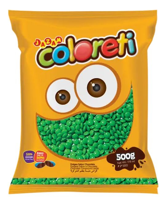 Confete Sabor Chocolate Coloreti Cor Verde - Embalagem com 500G
