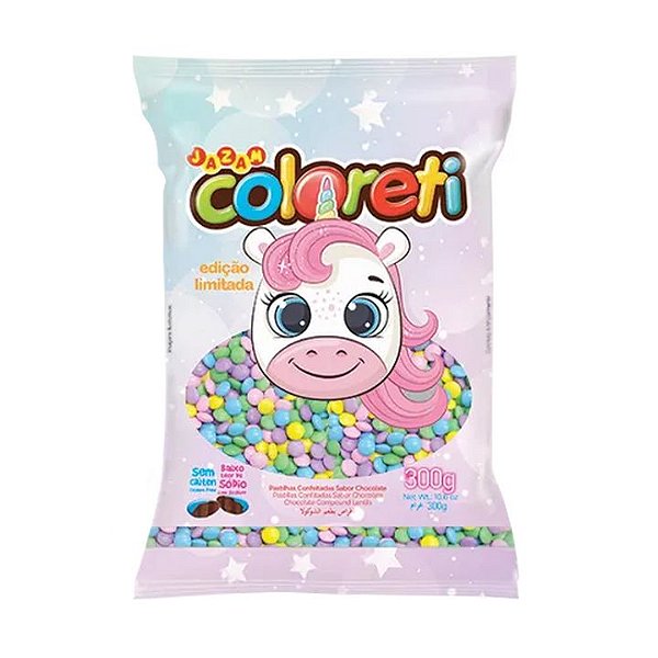 Confete Sabor Chocolate Coloreti Unicórnio Colorido - Embalagem com 300G