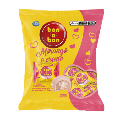 Bombom Arcor Bon o Bon Sabor Morango e Creme - Embalagem com 750G