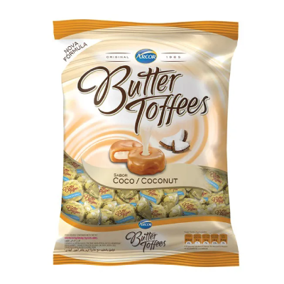 Arcor Bala Butter Toffees Sabor Coco - Pacote 500G