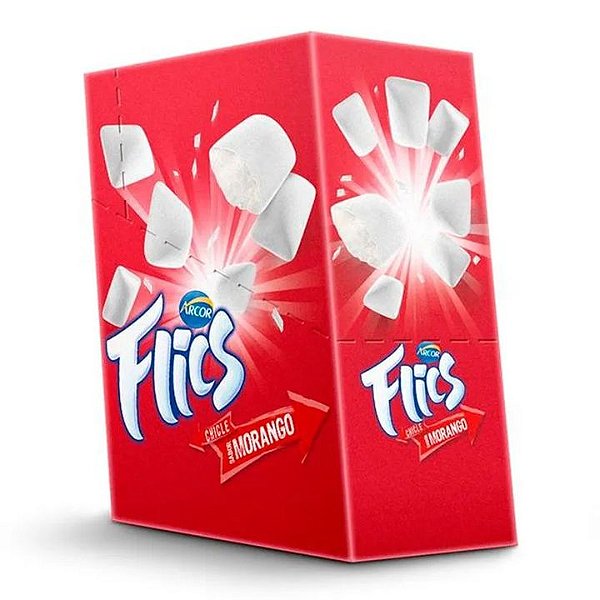Chiclete Flics Sabor Morango - Display com 12UN